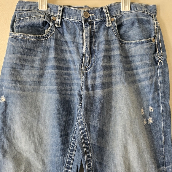 BKE DENIM SETH Distressed Denim Jeans Medium Wash Detailed Back Pockets Size 36R - Picture 7 of 17